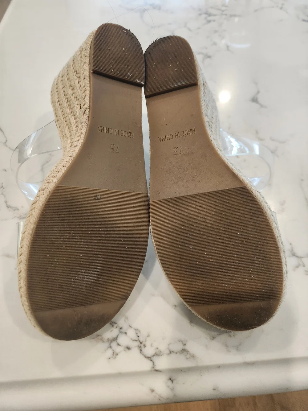 Clear Strap Espadrille Wedge Sandals With Cushioned Footbed, 7.5,Like New